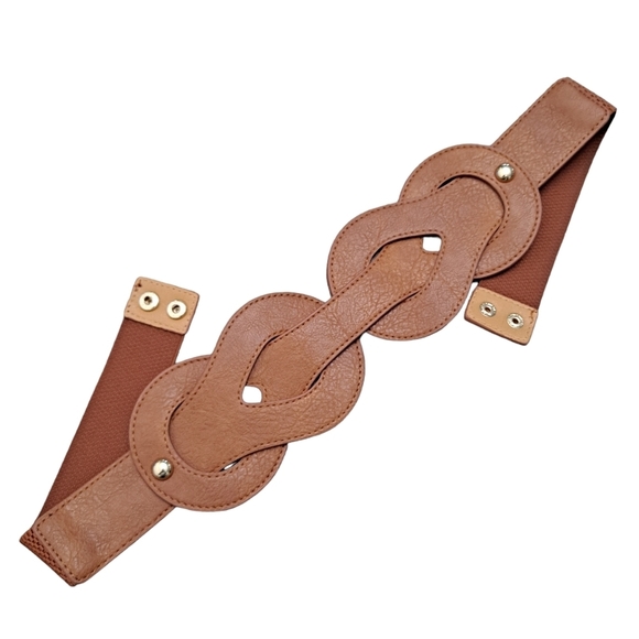 Western Brown Wide Waist Belt  Faux Leather Braided Corset stretch Festival - Picture 13 of 13